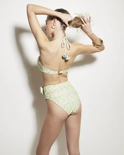 Yellow high wasted corsage bikini bottoms
