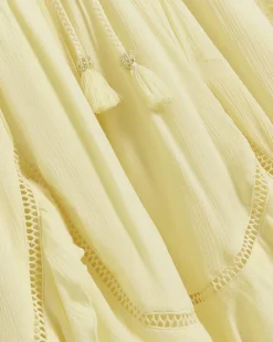Yellow lace sleeve beach mini dress
