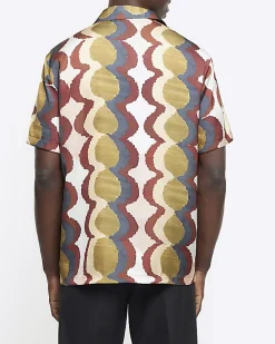 Yellow regular fit geometric revere shirt