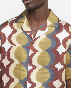 Yellow regular fit geometric revere shirt