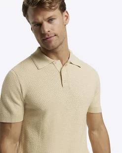 Yellow slim fit textured knit polo