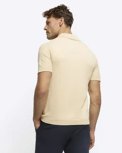 Yellow slim fit textured knit polo