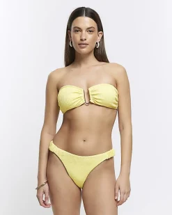 Yellow textured bandeau bikini top